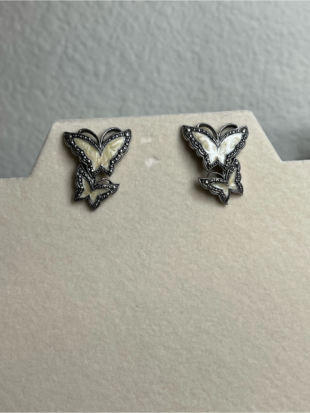 Avon gunmetal enamel butterfly earrings